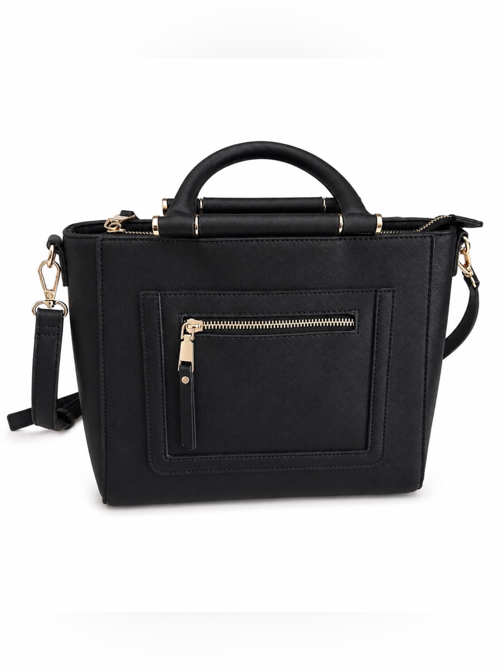 Madison West Black Faux Leather Handbag With Detachable Strap